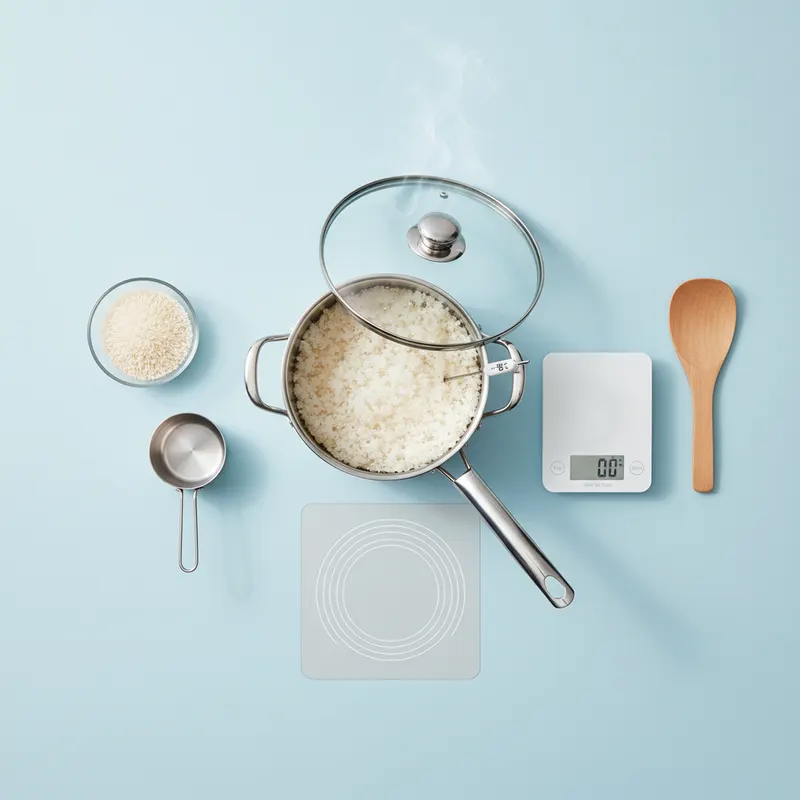 cook rice on induction cooktop — detail