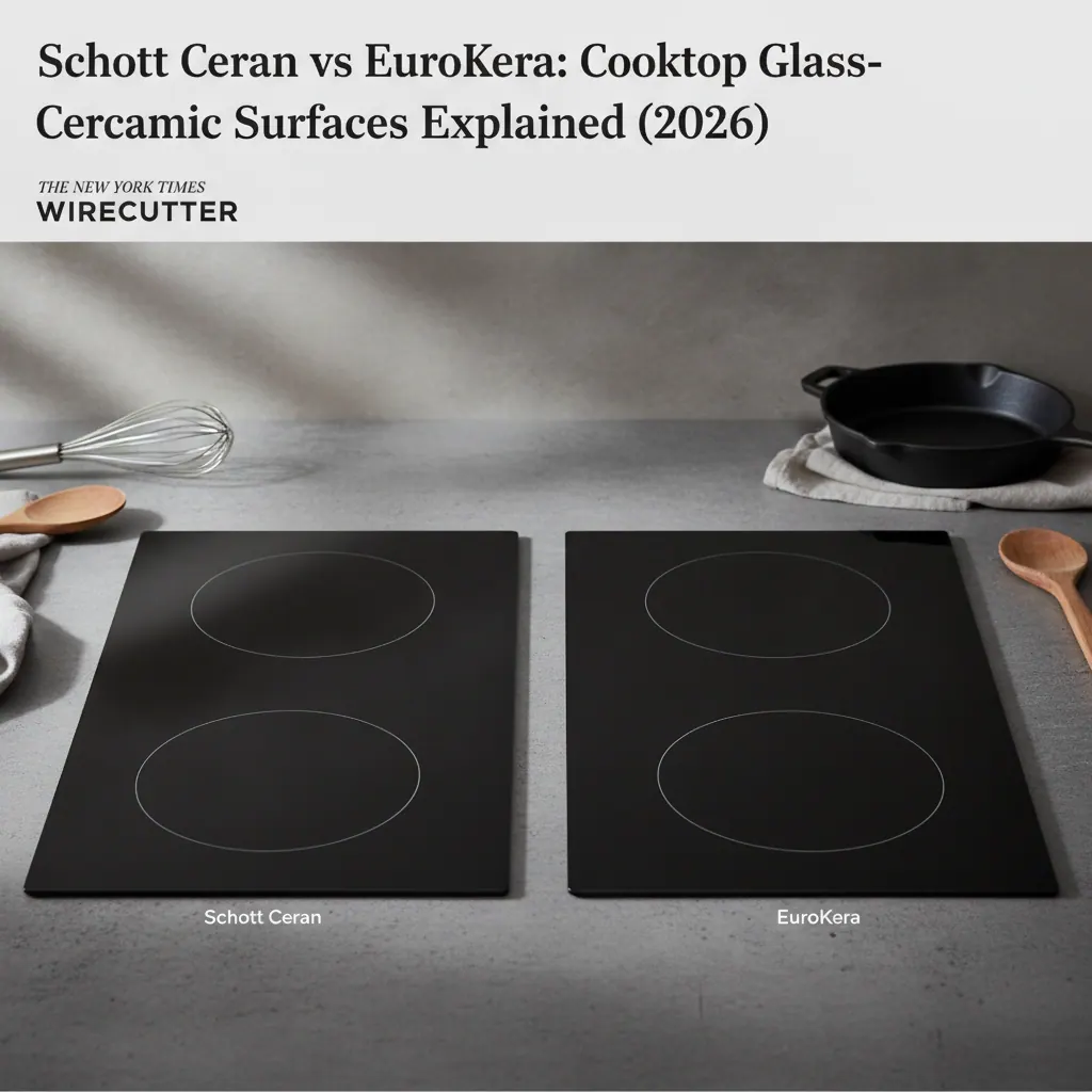 Two black glass-ceramic cooktop panels side by side showing identical smooth finishes