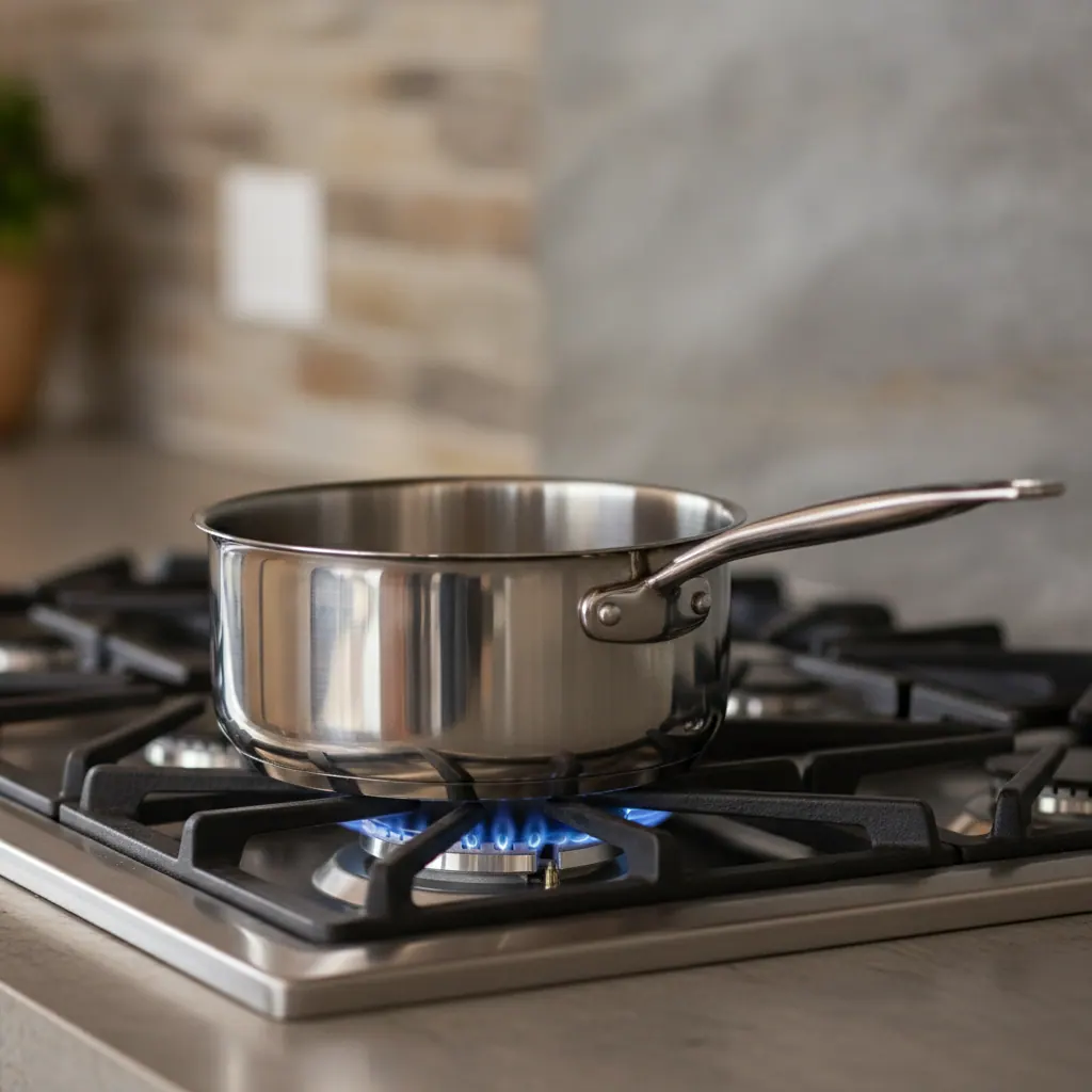 Thermador Star Burner gas cooktop with star-shaped flame pattern under a pan